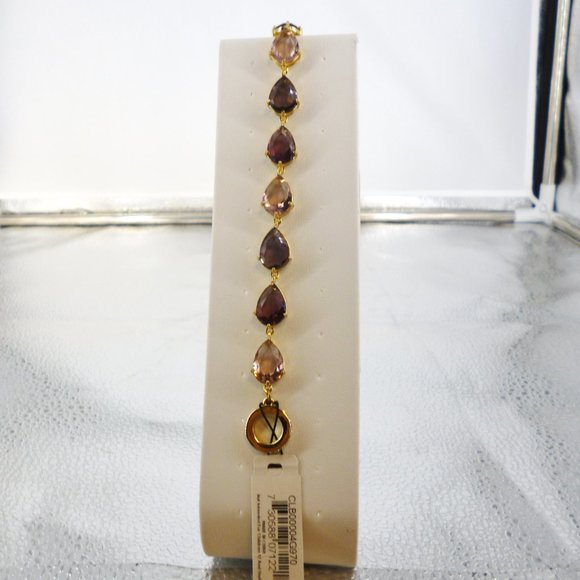 Carolee Bracelet Purple & Gold Teardrop Crystals NWT 17682 Orig $95 Perfect - Picture 3 of 5